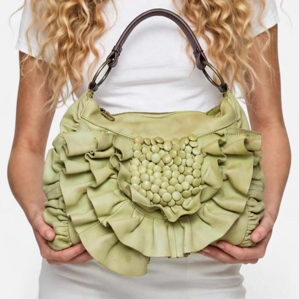 Y 2 K Sage Green Ruffle Hobo 35 C 4